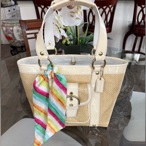 Coach Handbags - 🤍🤍VINTAGE COACH LEGACY NATURAL WOVEN STRAW TOTE 65TH ANNIVERSARY TOTE BAG!🤍🤍